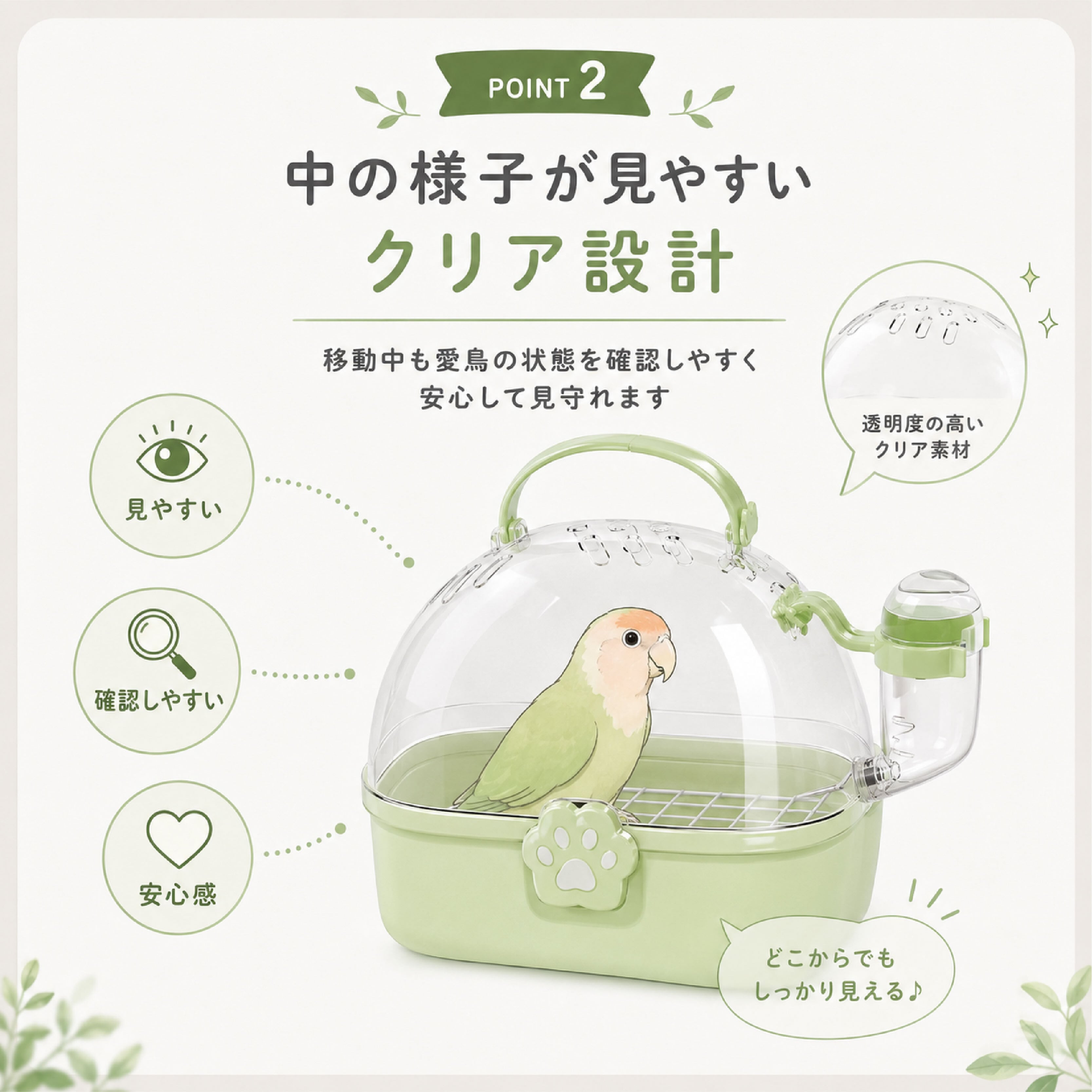 SQ 782 . 小鳥用バードキャリー 透明キャリーケース 手提げ鳥かご 外出