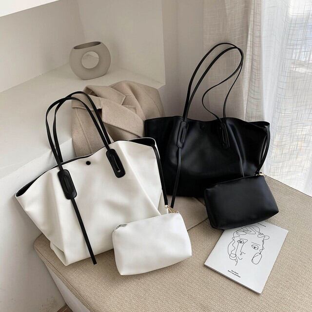 全3色 バッグ ビッグサイズ マザーズバッグ 大容量 ソフトレザー 高級感 高見え ベージュ/ブラック/ホワイト