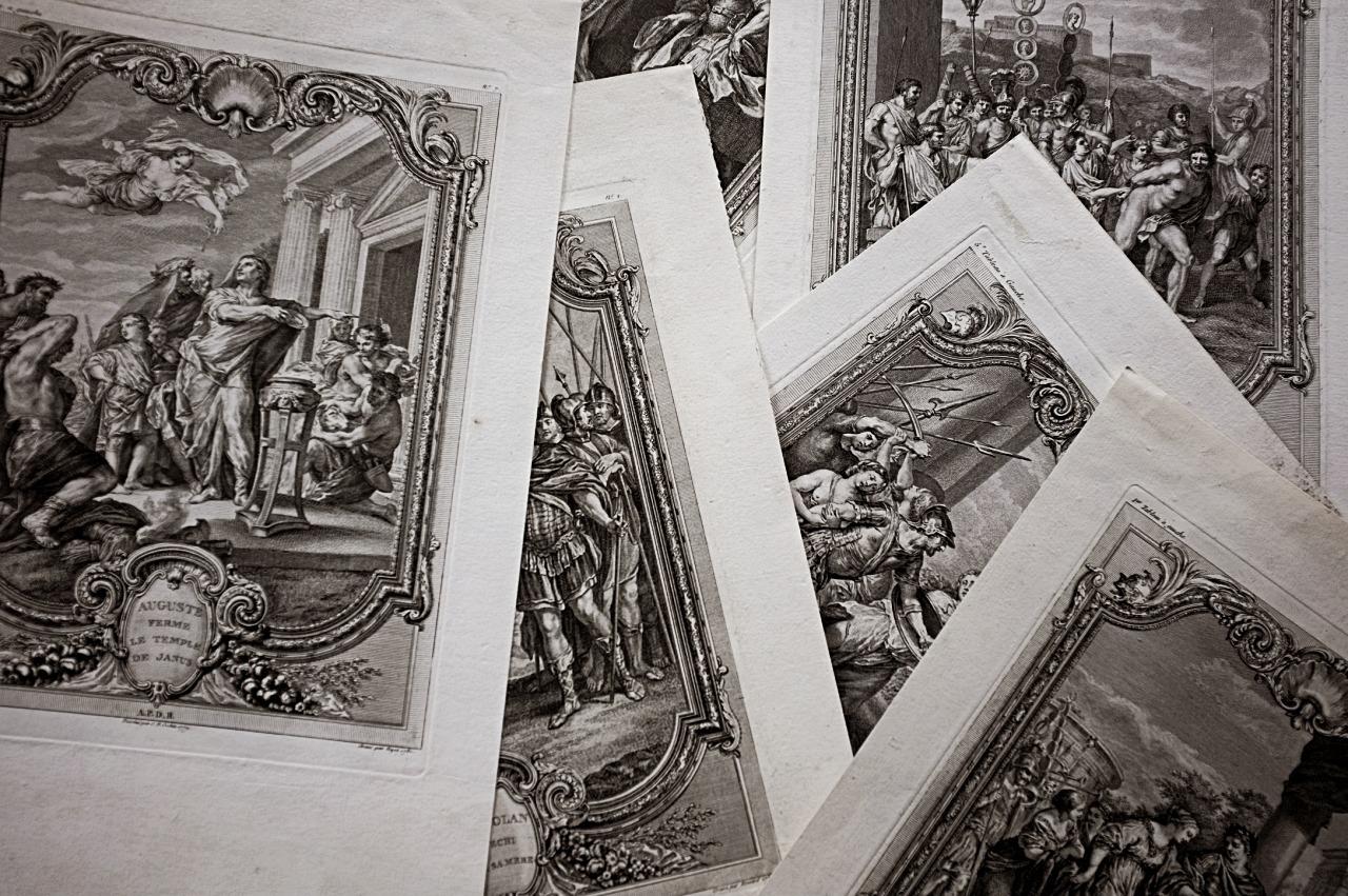 1780s フランス 33c 繊細な歴史的銅版画 アウグストゥス 図版 カルナヴァル博物館所蔵 アンティーク