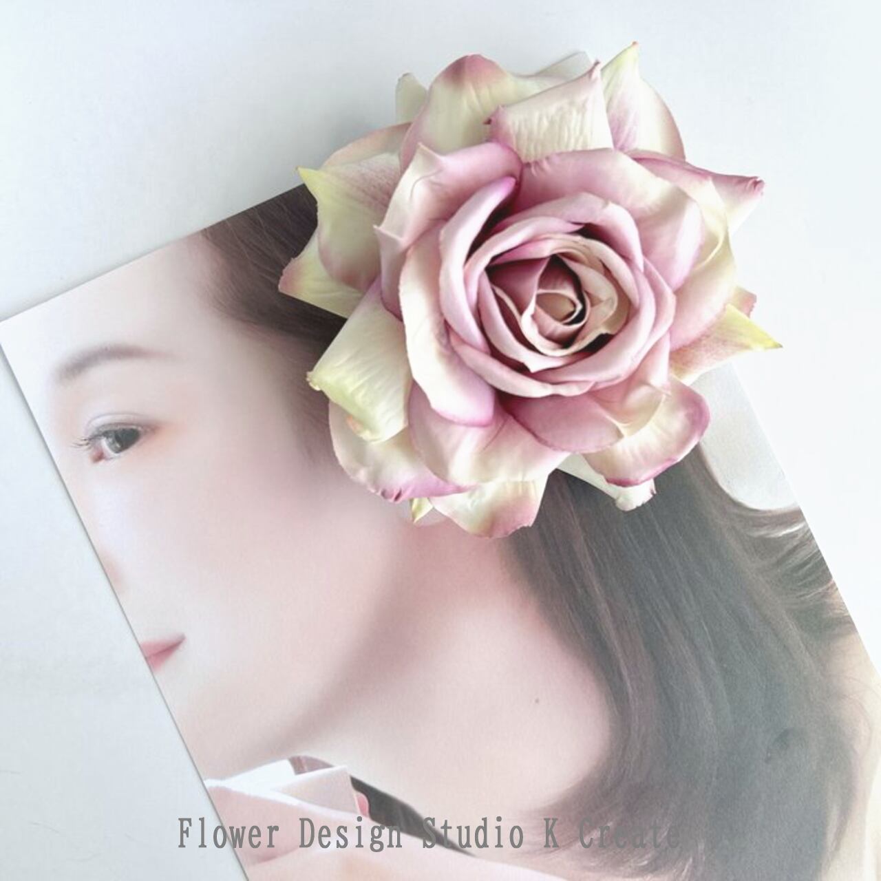 大輪のピンクの薔薇のヘアクリップ フラメンコ ダンス 髪飾り ピンク 薔薇 バラ ヘアクリップ