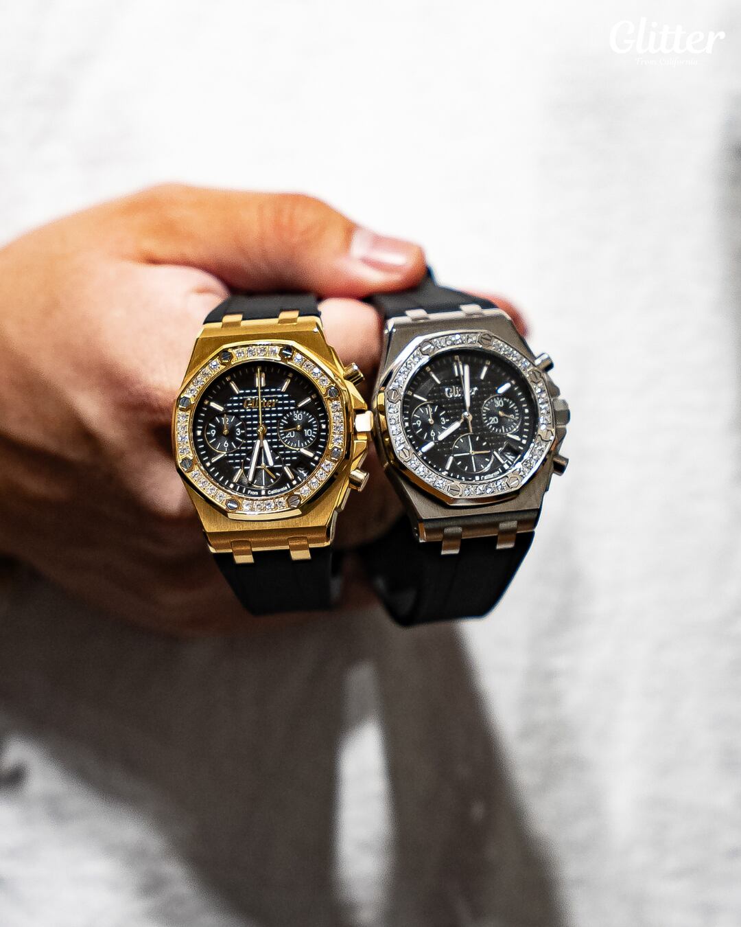 Iced Bezel California Rubber Watch 【GOLD】 | Glitter Iced Bezel California Rubber Watch 【GOLD】 | Glitter