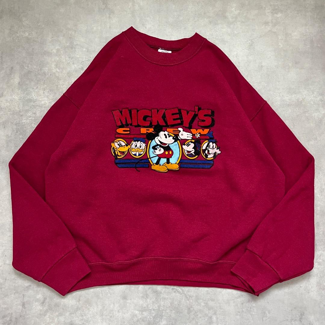 ディズニー スウェット 古着 USA製 90s プリント L 赤 17740