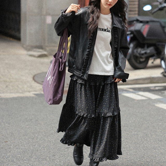 frill leather jacket J00064