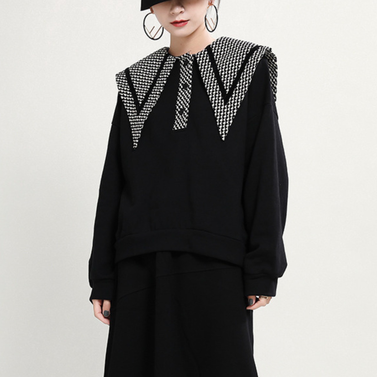 Check pattern large collar shirt(ME079)