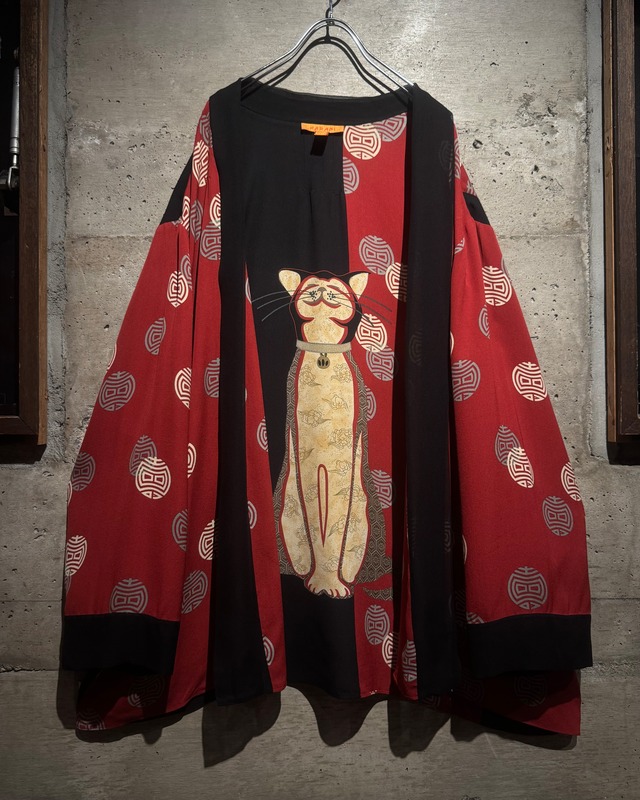 【Caka】“和” Motif × Cat Design Vintage Sheer Silk Gown