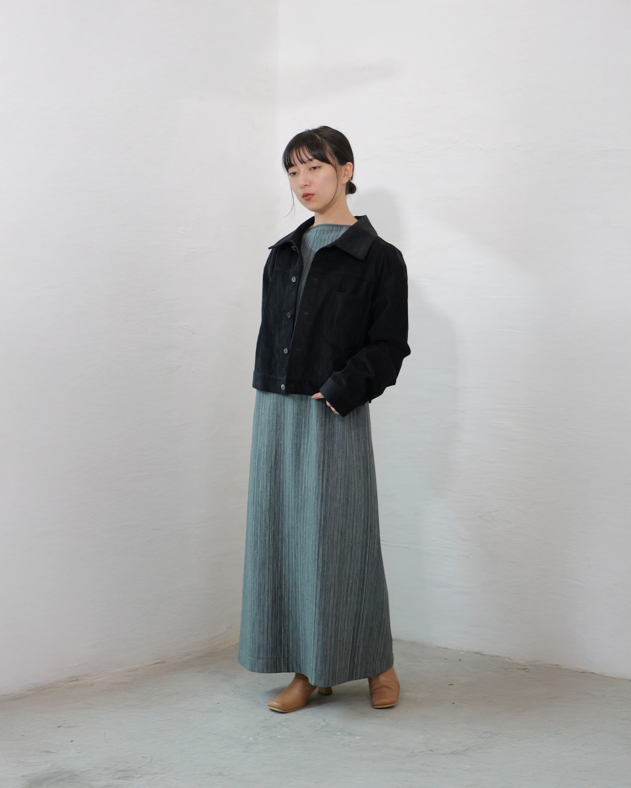kujaku - J-106 Cropped Corduroy Jacket :Black|広畝コーデュロイ/コットンリネン/硫化染め/クロップド