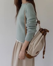 Long Sleeve Ribbed Knit Crew Neck Pullover L0034