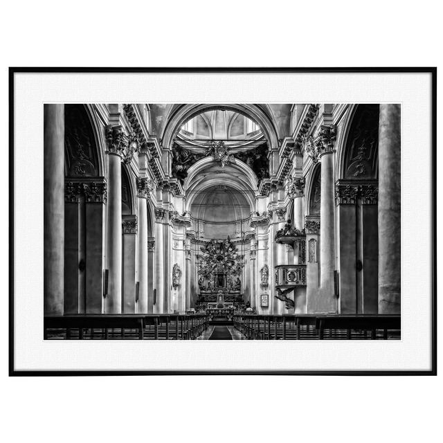 イタリア写真 シチリア島ノート サン カルロ教会 インテリア モノクロアート額装 AS0042
