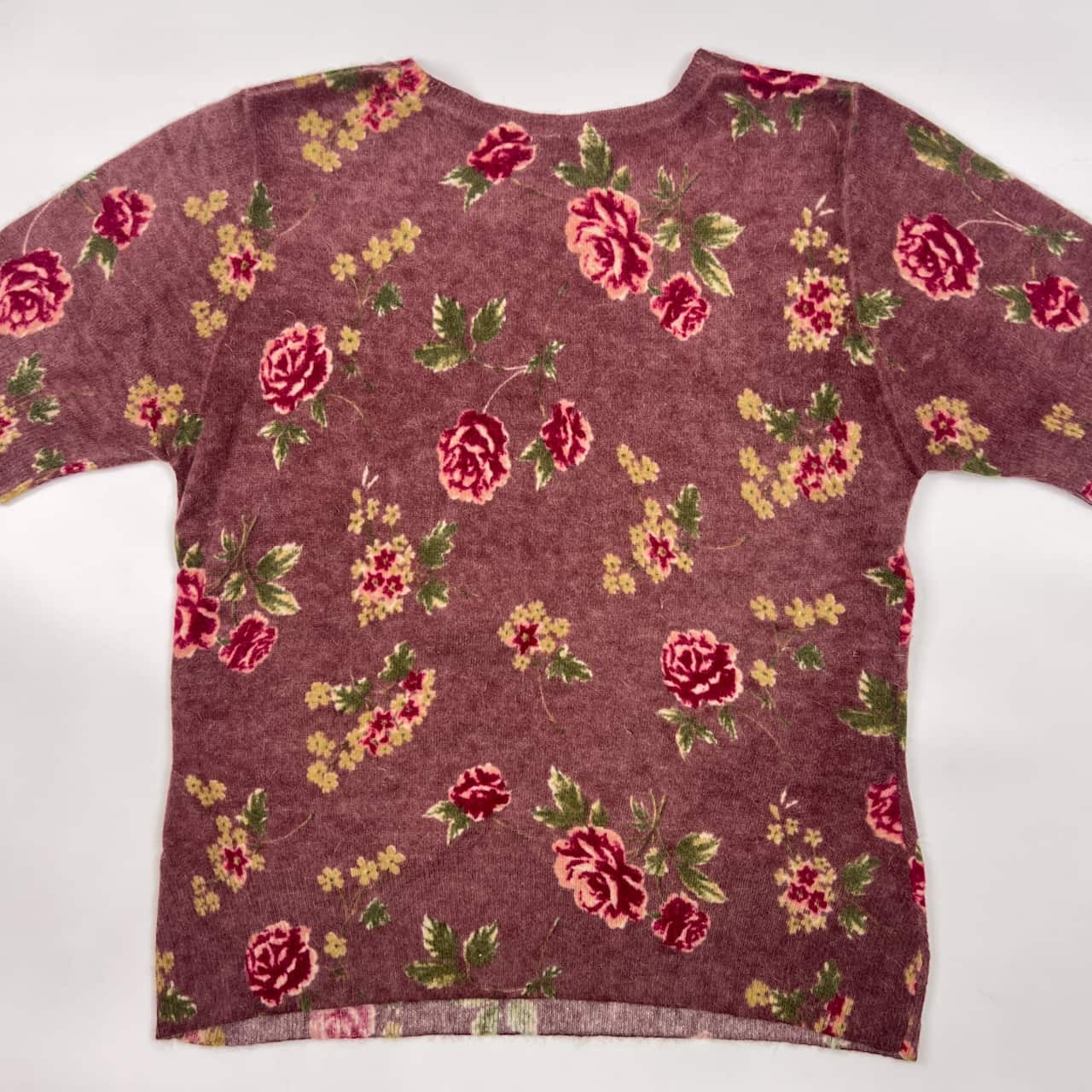 アンサンブル Laura Ashley ローラアシュレイ 羊毛 アンゴラ混 バラ 長袖 ニット カーディガン 半袖 セーター L/くすみパープル系 レディース