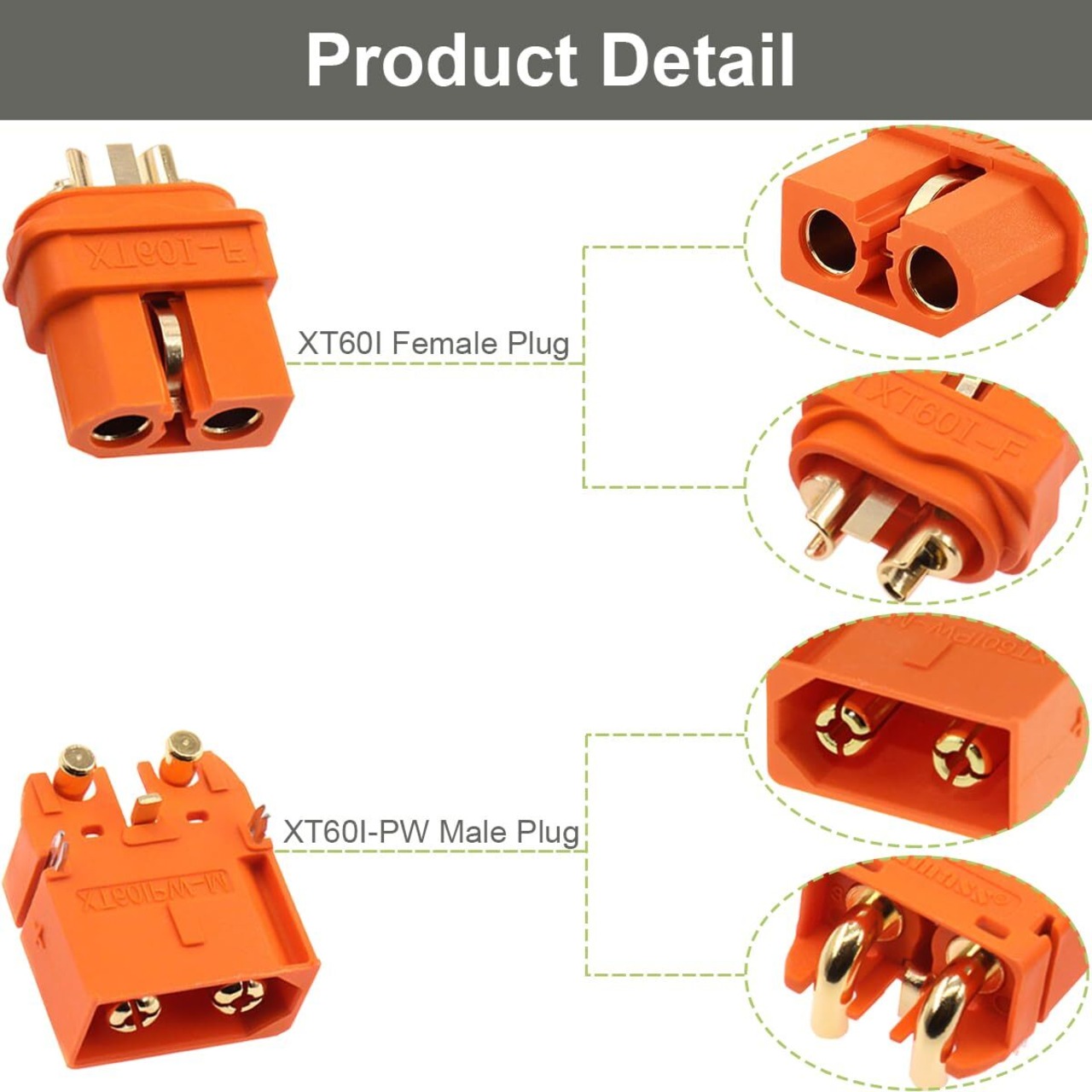 XT60IPW-M / XT60I-F コネクタセット 5セット（オス5・メス5・防水キャップ5）信号ピン付き  パネルマウント対応 RC バッテリー用