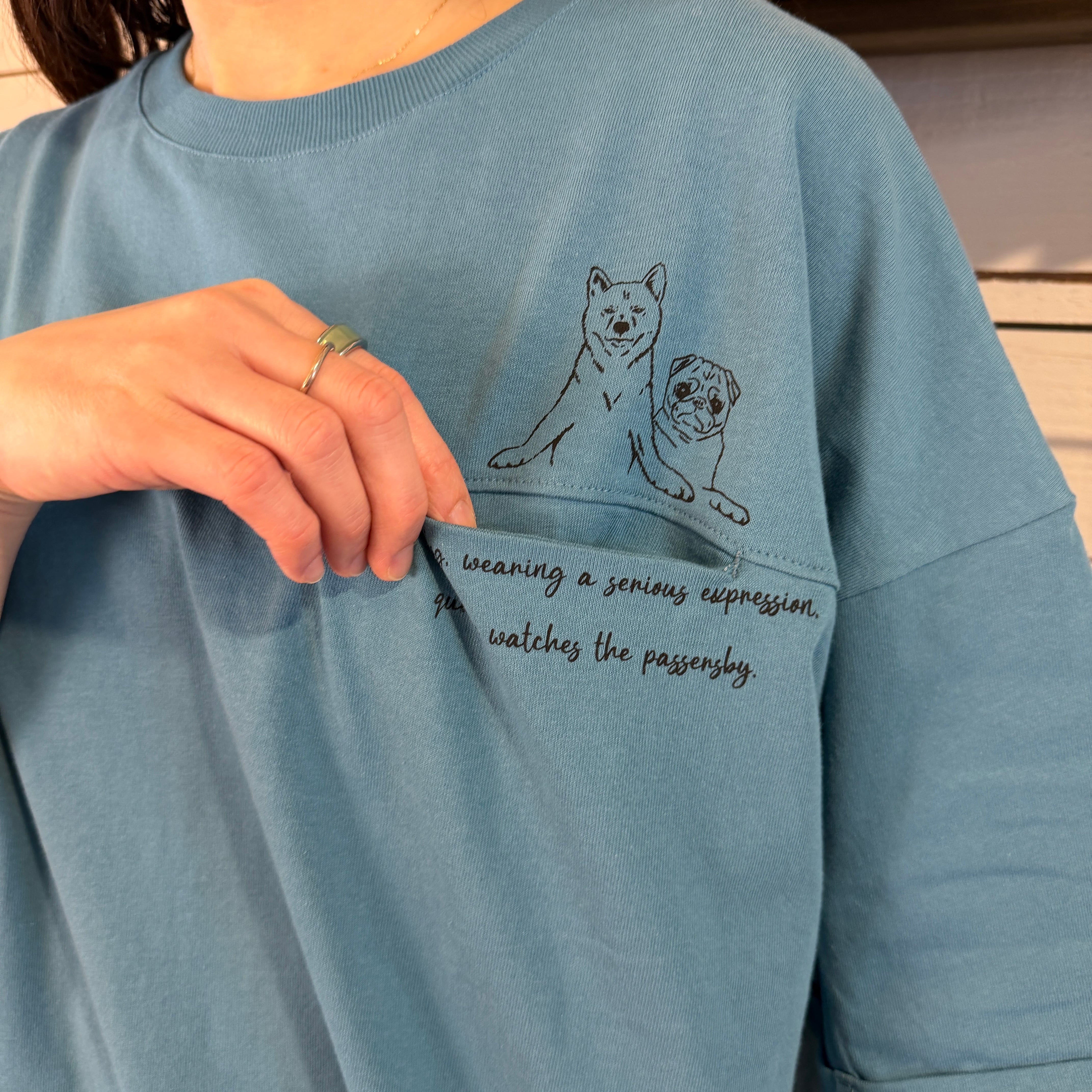 『People's』2942  天竺切替ポケットイヌTシャツ   フリーサイズ