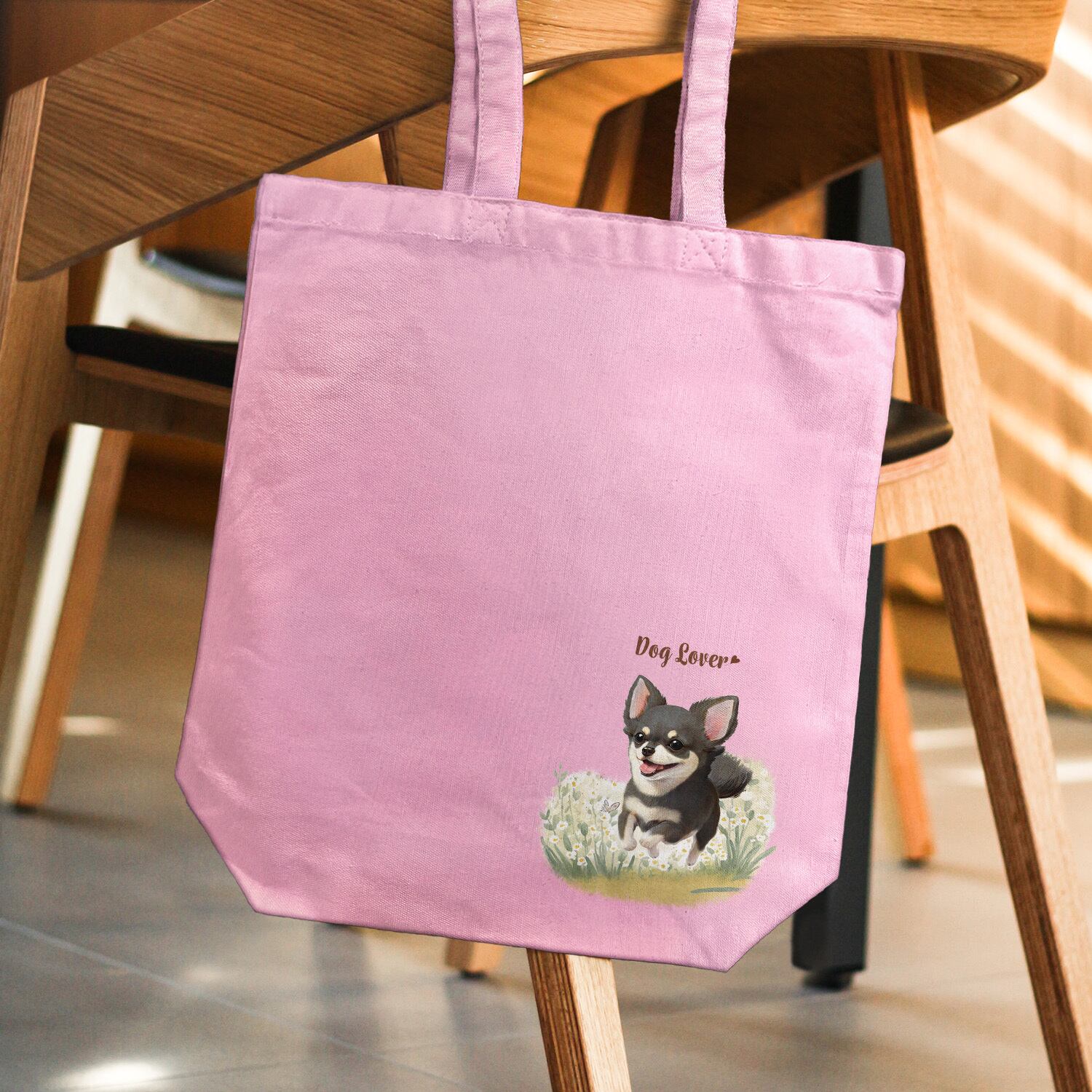 自然に囲まれた チワワ 】 キャンバス トートバッグ 犬 ペット うちの
