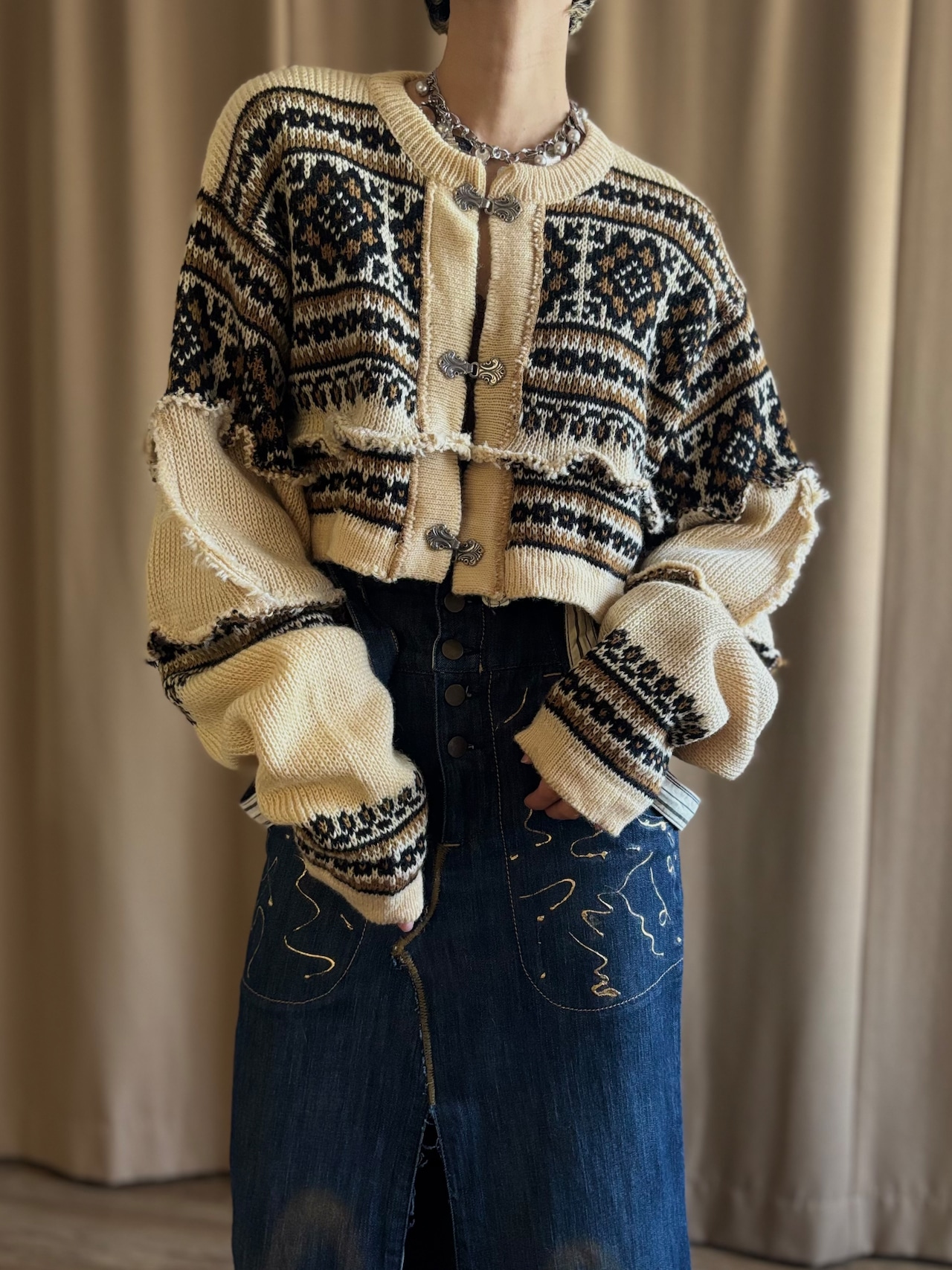 natural nordic pattern remake knit cardigan-5126-12