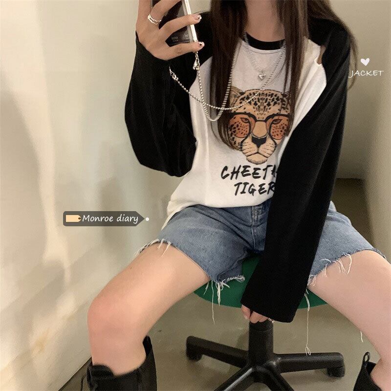 スタンダードカラールーズTシャツ シャツ スプリングオータム薄手サマー ロング レトロ 春物 夏物 秋物 モンロー89947146084