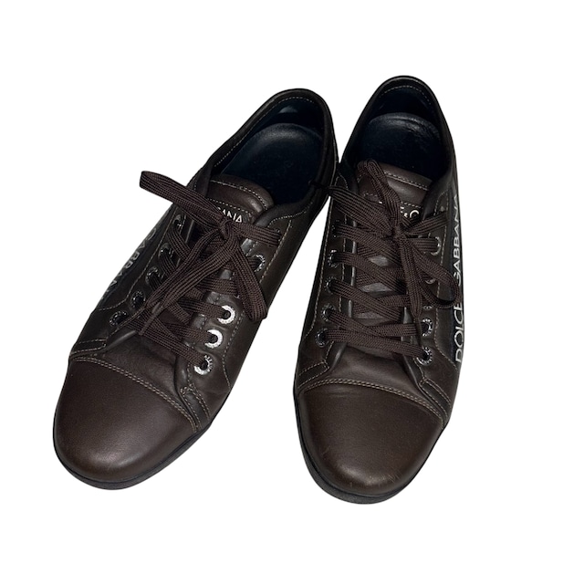 DOLCE&GABBANA brown leather low-top sneakers