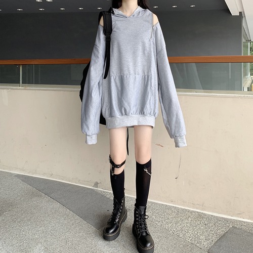 ✞ ♡フードセーター ジッパー♥カワイイ♥トップス ロング オフショルダー ✞ゴスロリ SM ミリ 甘ロリ クラロリ 和ロリ エレガント 黒ロリ 姫ロリ 華ロリ BB-BB61418351367