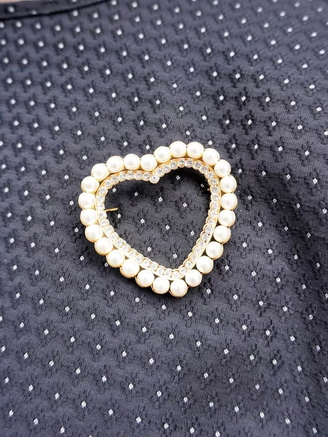 heart pearl brooch / gold (即納)