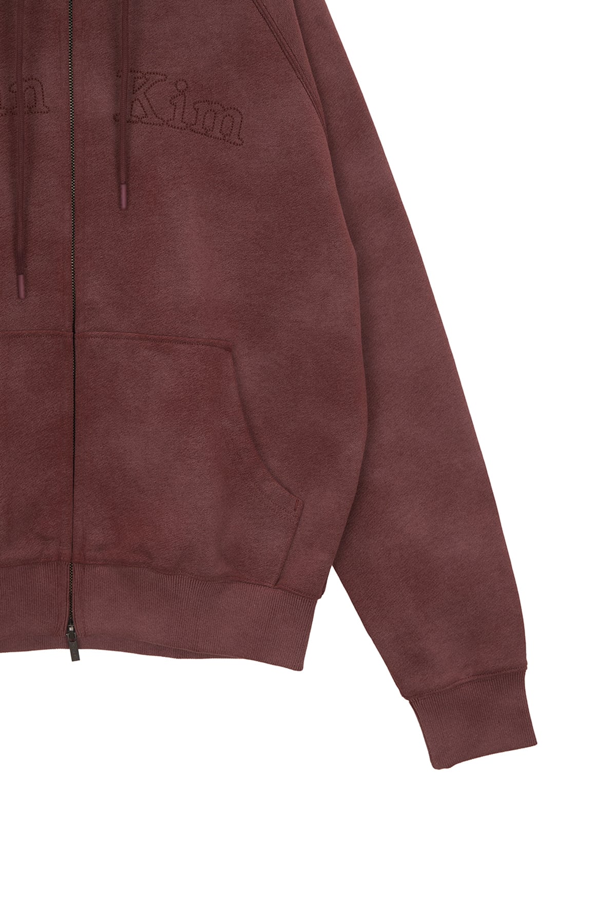 Matin Kim] FRONT LOGO STITCH WASHED HOODY ZIP UP IN BURGUNDY 正規