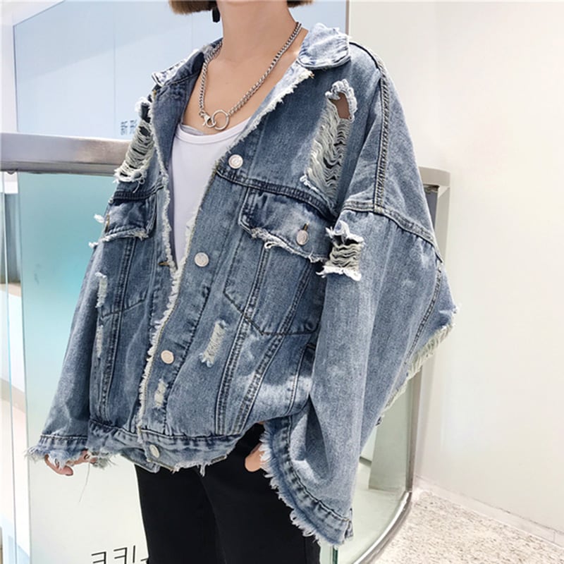 ビッグサイズ・ダメージデニムジャケット