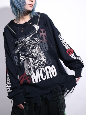REMAKE / zip and boro custom punk l/s tee