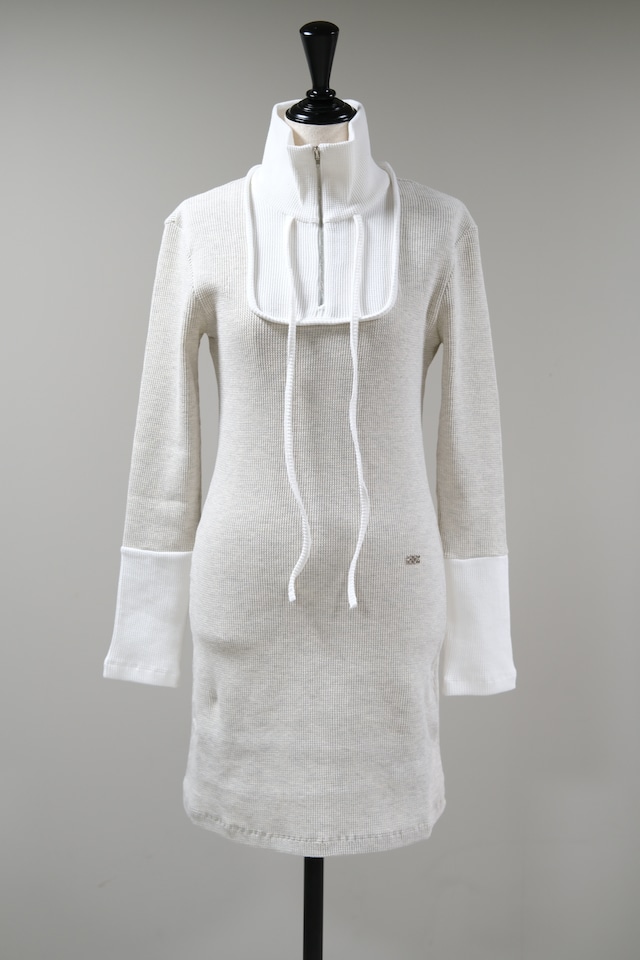 【Kijun】Square Half Zip-up Dress - oatmeal/off white -