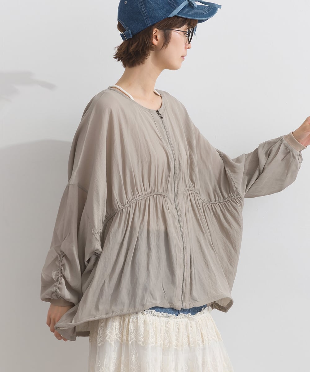 K52069 シアー無地布帛ZIPモモンガブルゾン / Sheer Solid Fabric