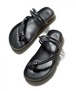 Italian Leather Foot Bed Code Strap Sandal　Black