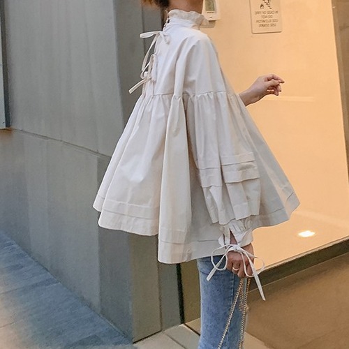 【20％OFF】◇フリルネック コットン ブラウス