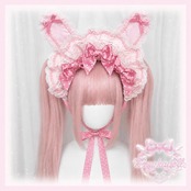 ♡【全9色】MAID うさみみフリルレースリボンハーフボンネット vivid pink ♡