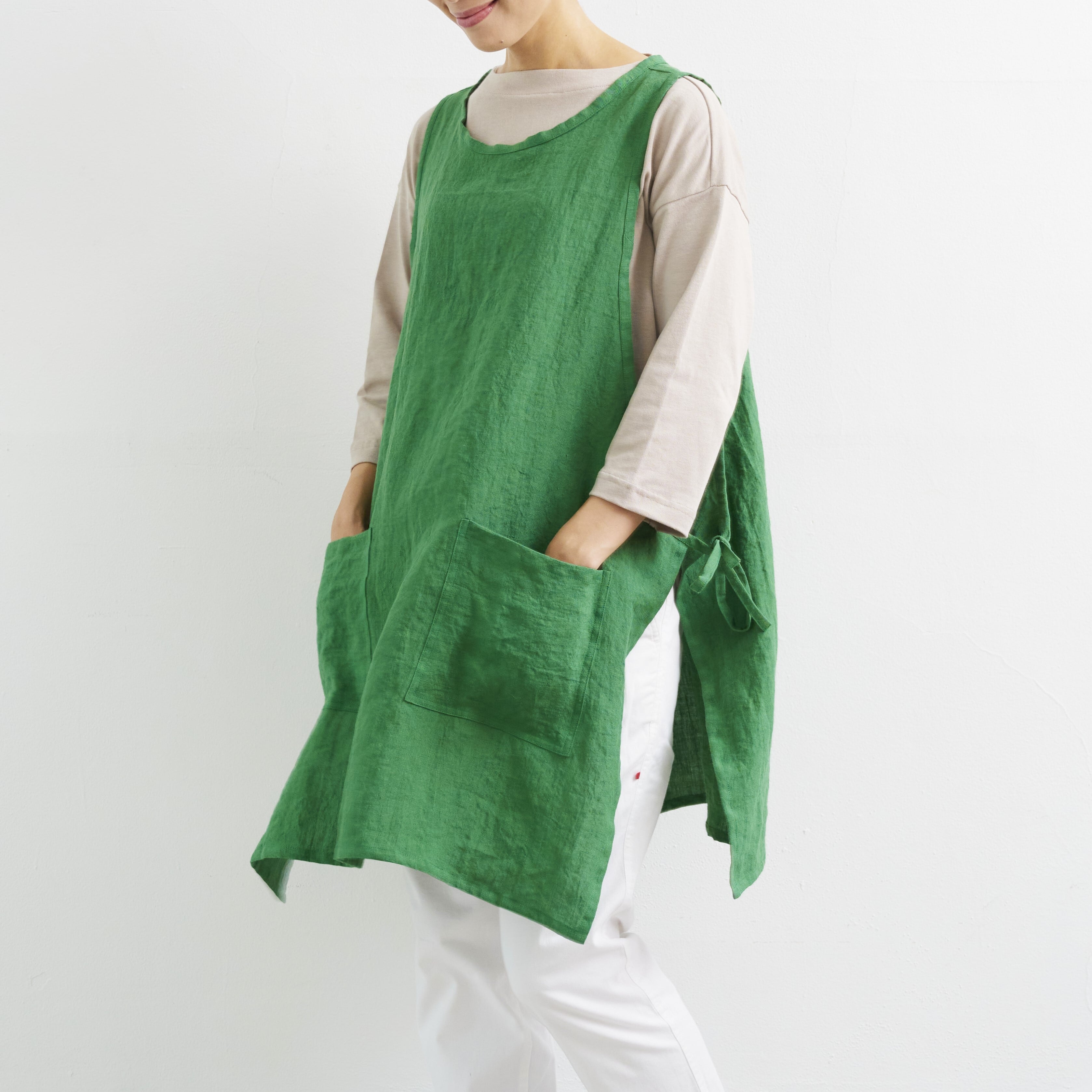 ビブエプロン　bib apron / フラッフィリネン　fluffy linen / green
