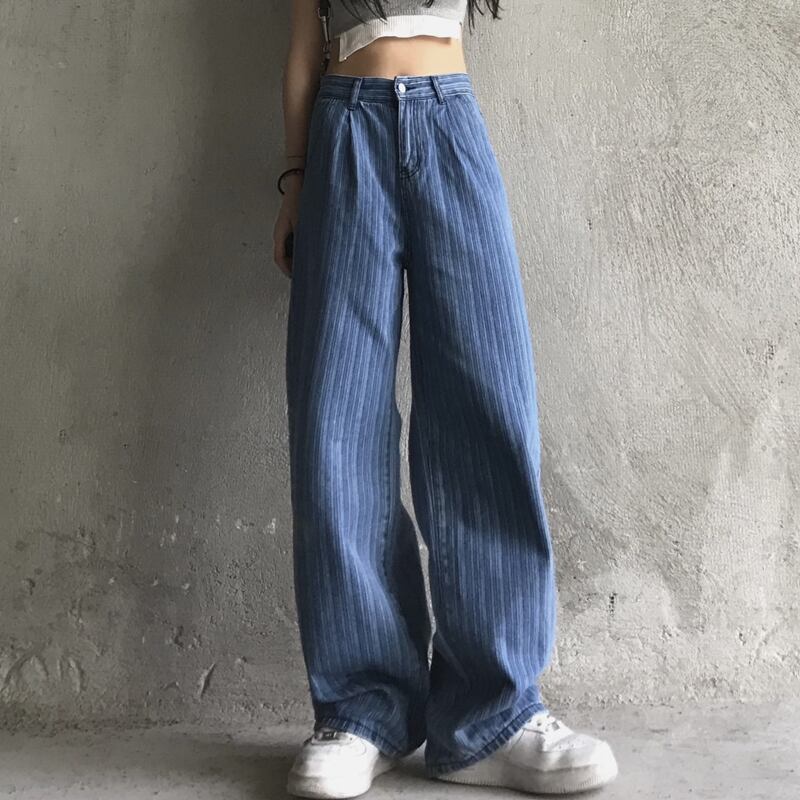 スタイルルーズワイドレッグパンツ レディースジーンズ スタンダードカジュアルハイウェストウェスト レトロ ストリート ワイドパンツ ケッペル85317307074