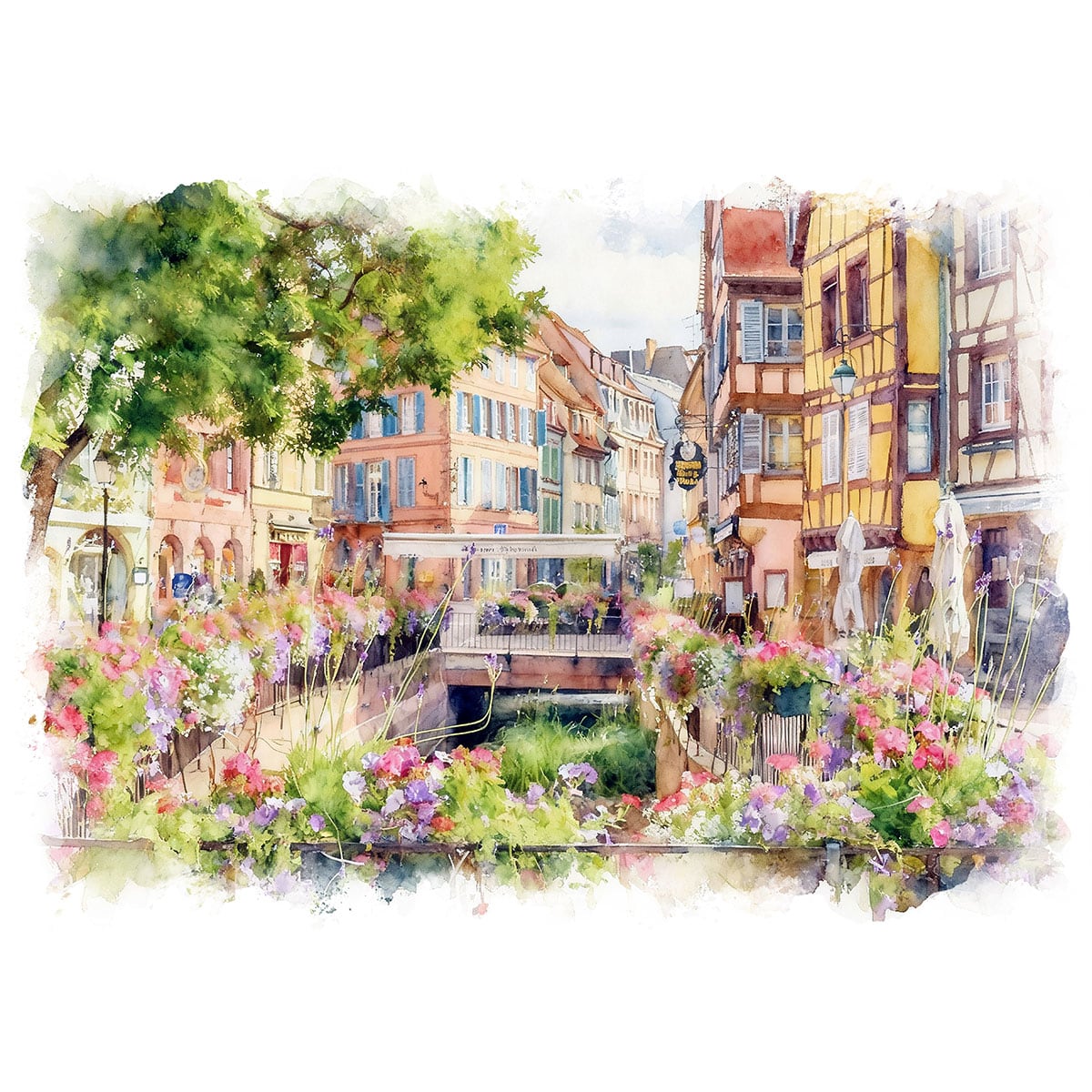 絵画 フランス 風景画(街並み) コルマールの運河の眺め インテリア