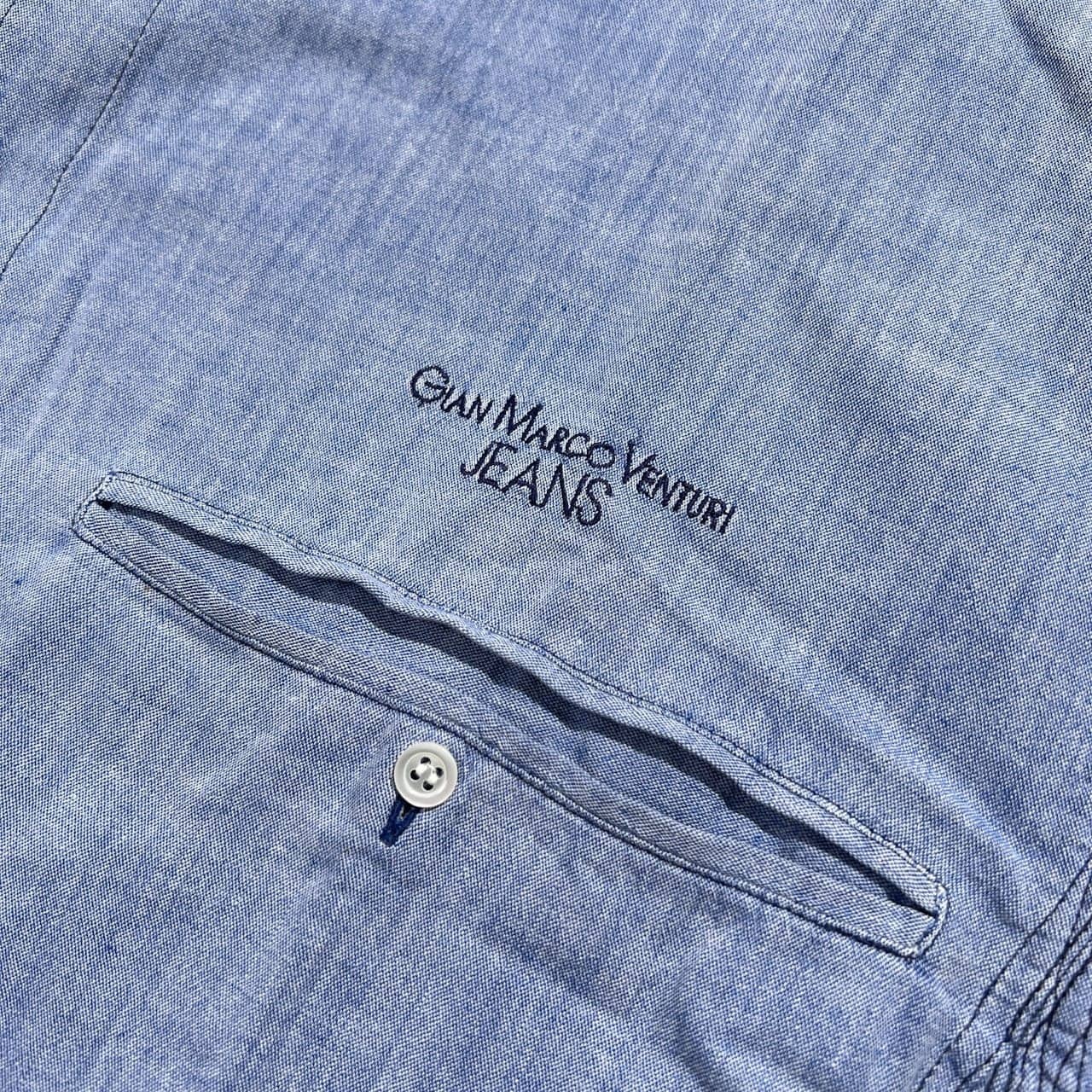 イタリア製 GIAN MARCO VENTURI 半袖 シャンブレー シャツ 37 /ビンテージ/メンズ/ブルー系