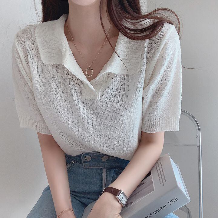 トップス レディース 5色 サマーニット ポロシャツ ワンサイズ ショート丈 半袖 かわいい 大人可愛い きれいめ シンプル カジュアル おしゃれ セクシー おとな ナチュラル こなれ感 ラフ スポーティー ラブリー キュート ガーリー 爽やか 無地 学生 通学 デート お出かけ 女子会 お泊まり 休日 運動 ジム ヨガ 散歩 カフェ巡り 街歩き ホワイト ピンク ブルー パープル グリーン 春 夏 10代 20代 30代 ママ 韓国系 着回し ファッション コーデ モテ 送料無料