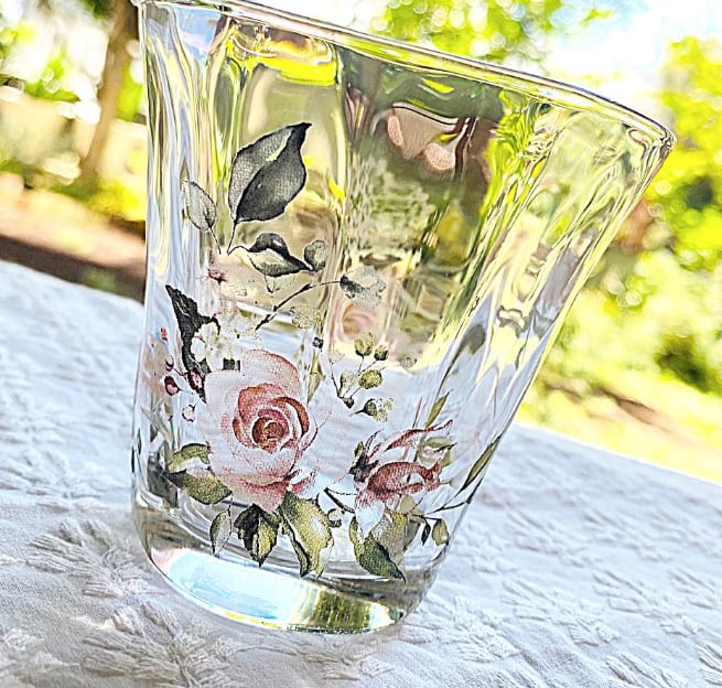 ガラス用】 水彩 ピンクローズ転写紙 A4サイズ（ポーセラーツ