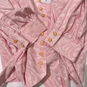 新品 未使用 HANAE MORI NEW YORK ハナエモリ 光沢 デザイン 五分袖 シャツジャケット ギャザースカート 9A3 /ピンク/ビンテージ