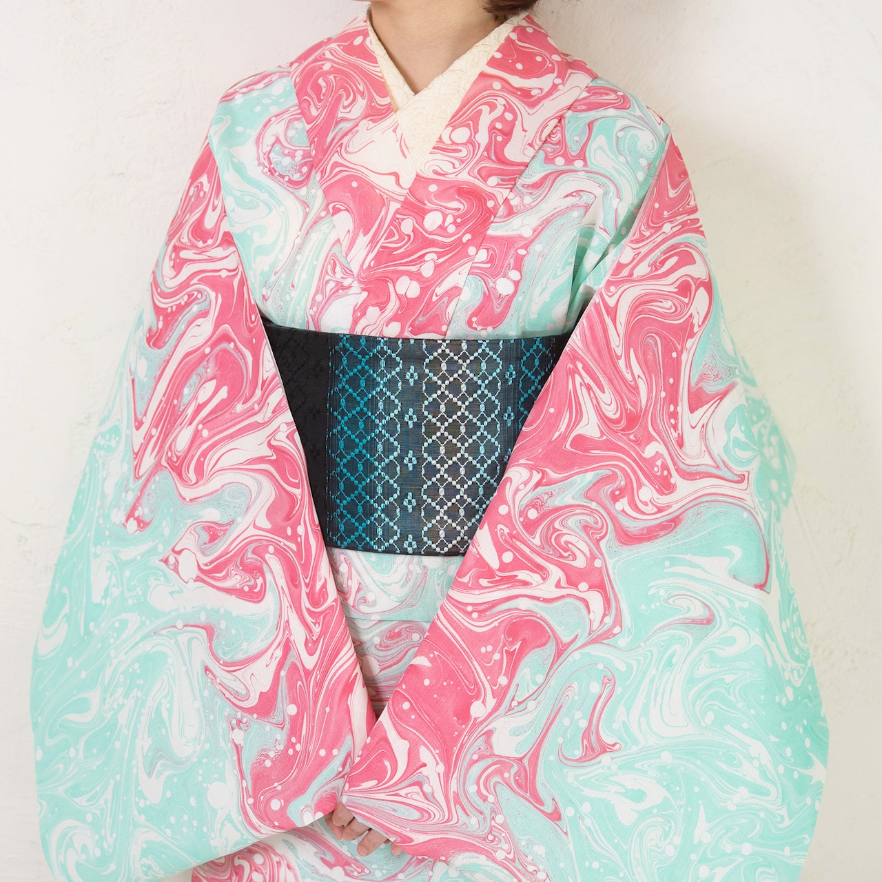 「strawberry syrup」マーブル柄〜セオアルファ 浴衣・夏着物・単衣