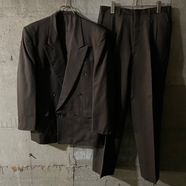 〖vintage〗retro browncolor double wool setup suit/レトロ ブラウンカラー ダブル ウール セットアップ スーツ/lsize/#0329