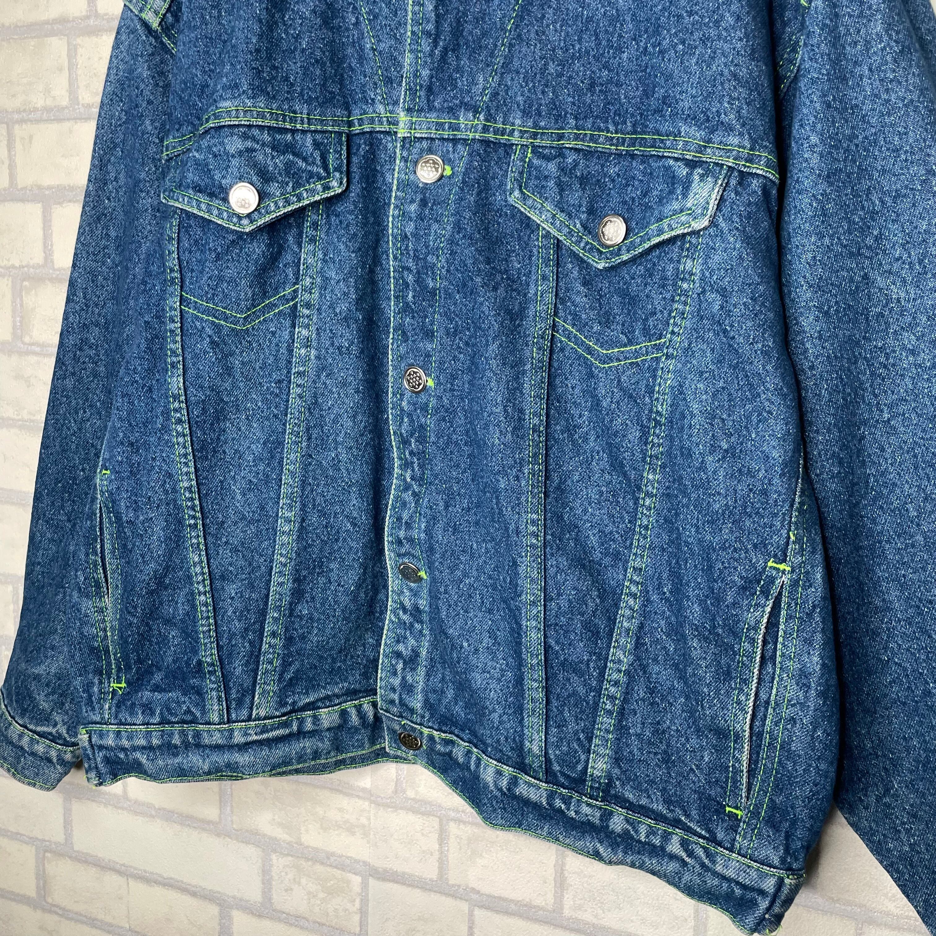 unknown デニムジャケット XL インディゴブルー ステッチ緑 状態良好 
