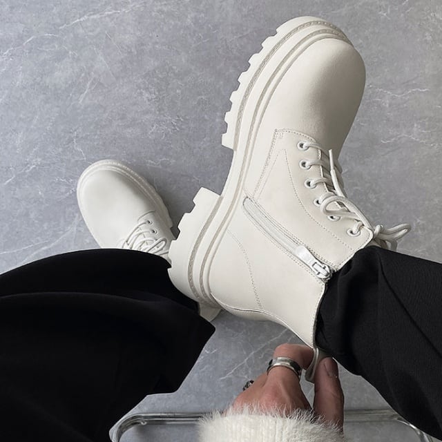 予約販売】ブーツ メンズ 編み上げ ワークブーツ ホワイト シューズ 靴