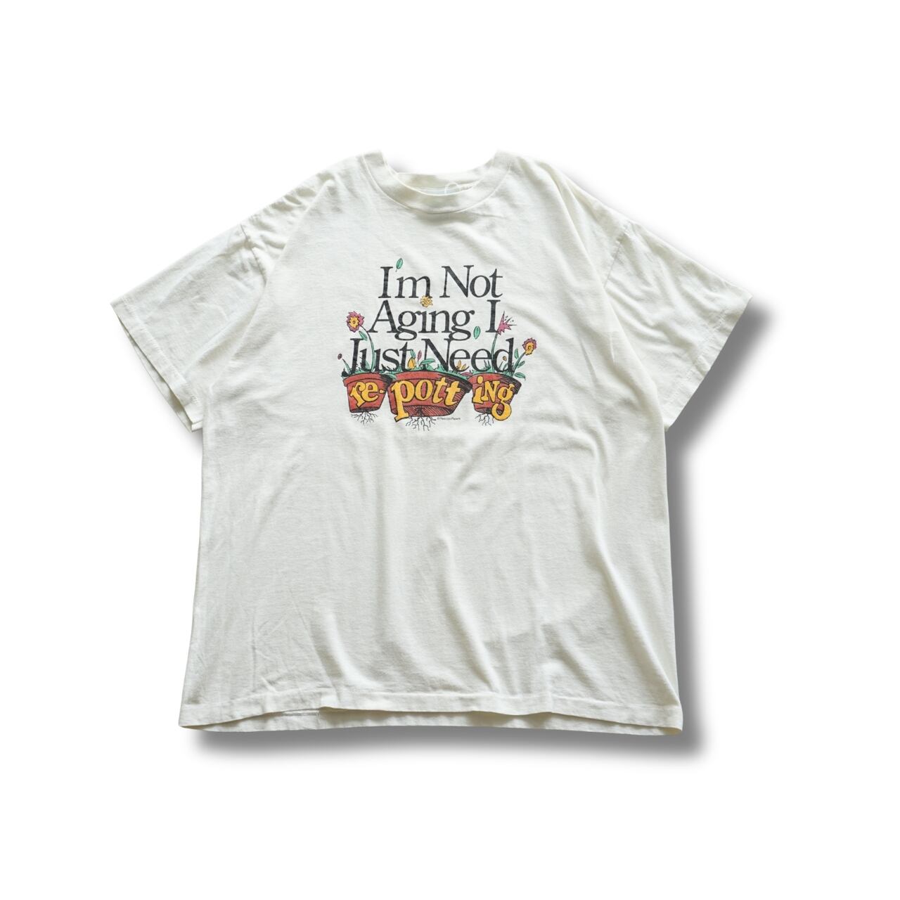 90s Peacock Papers プリントTシャツ(表記XL・実寸XL相当)|NA860