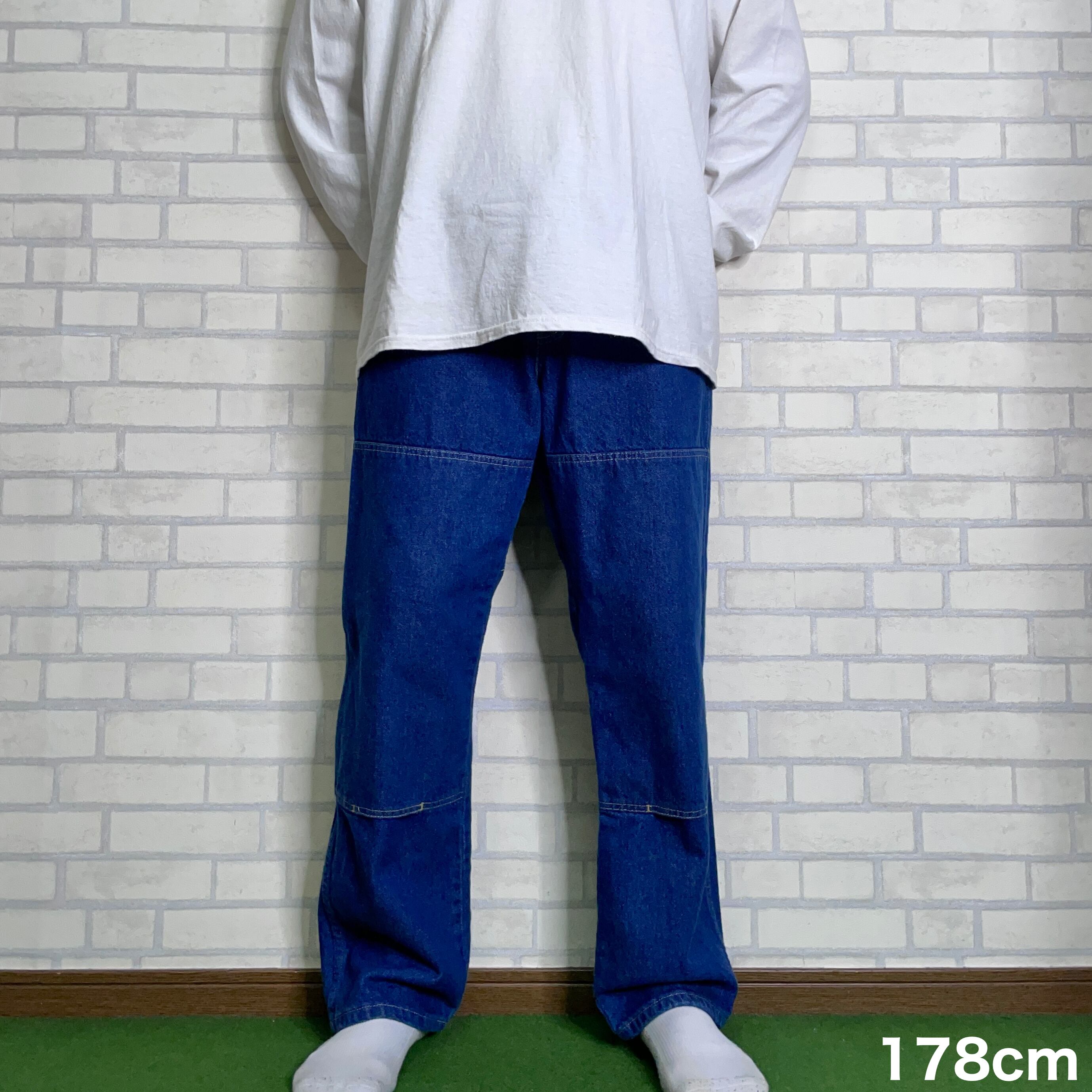 ダブルニー】Dickies デニムペインターパンツ W32×L30 ブランドロゴ 