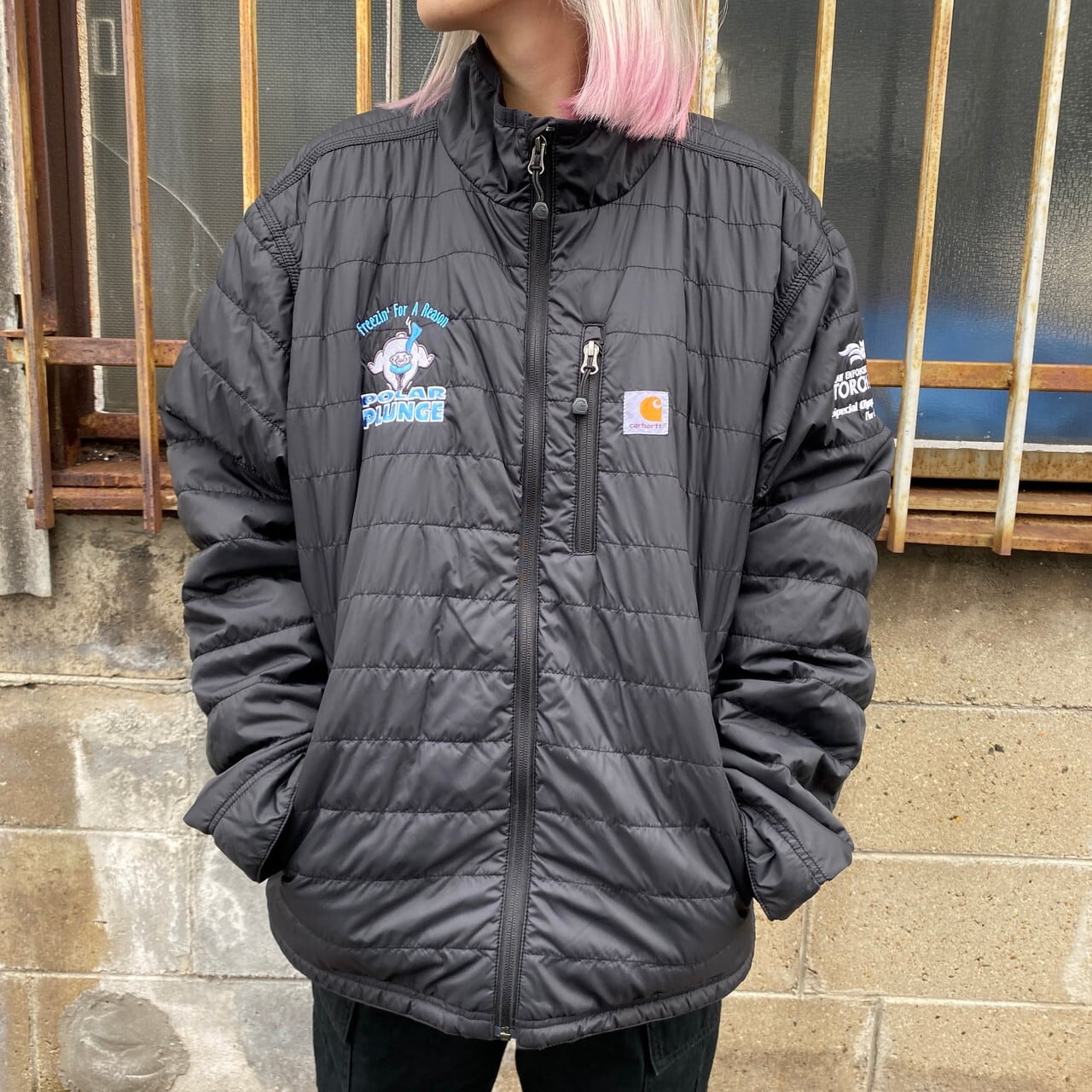 Carhartt カーハート 中綿 ギリアムジャケット メンズL ロゴ刺繍 古着 