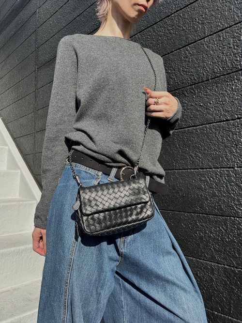 Bottega Veneta ボッテガ・ヴェネタ ショルダーバッグ ブラック イントレチャート レザー チェーン vintage ヴィンテージ オールド 37ps5x