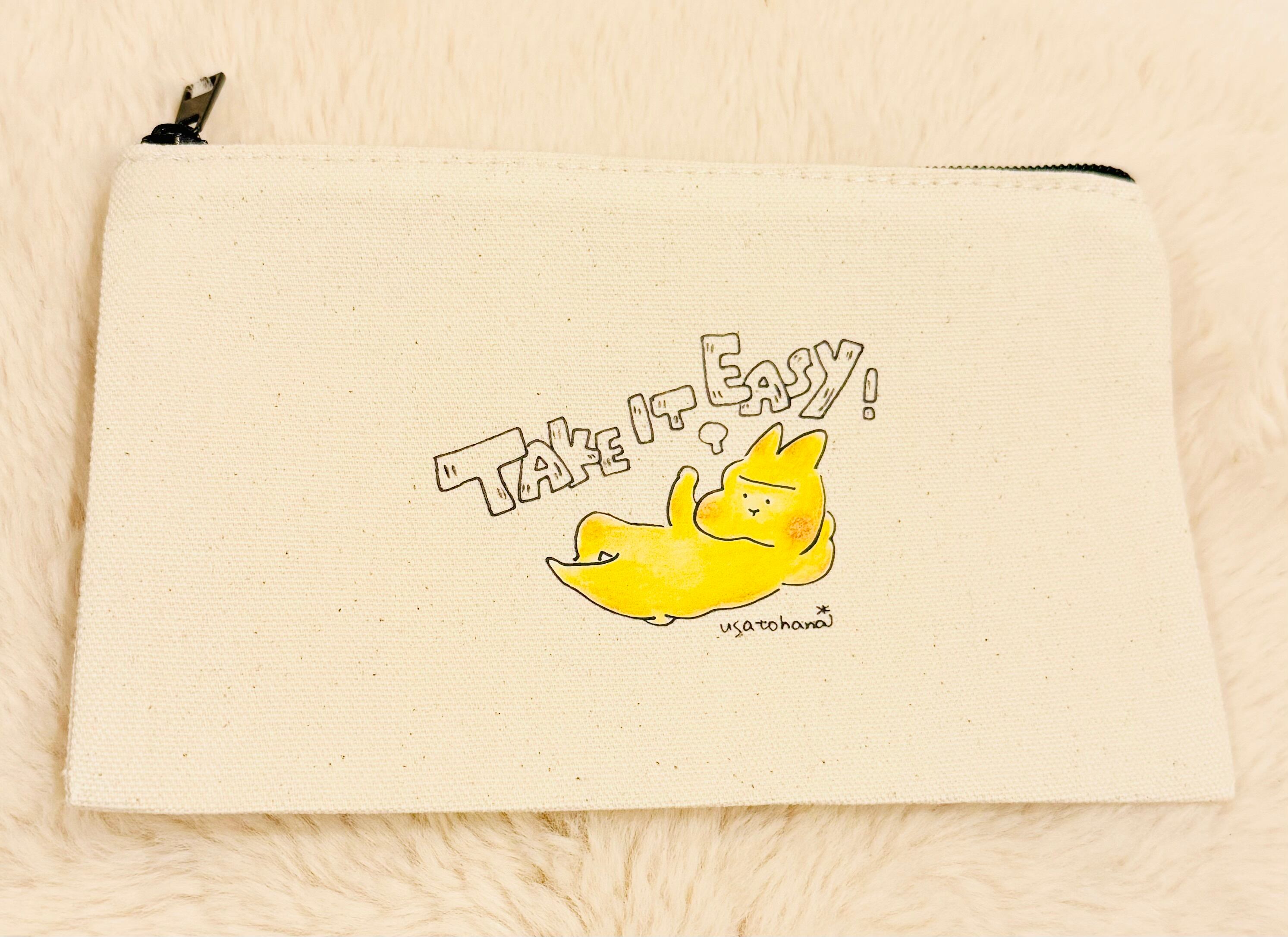 うさぎのむう】キャンバスフラットポーチ 手描きイラスト 絵 雑貨
