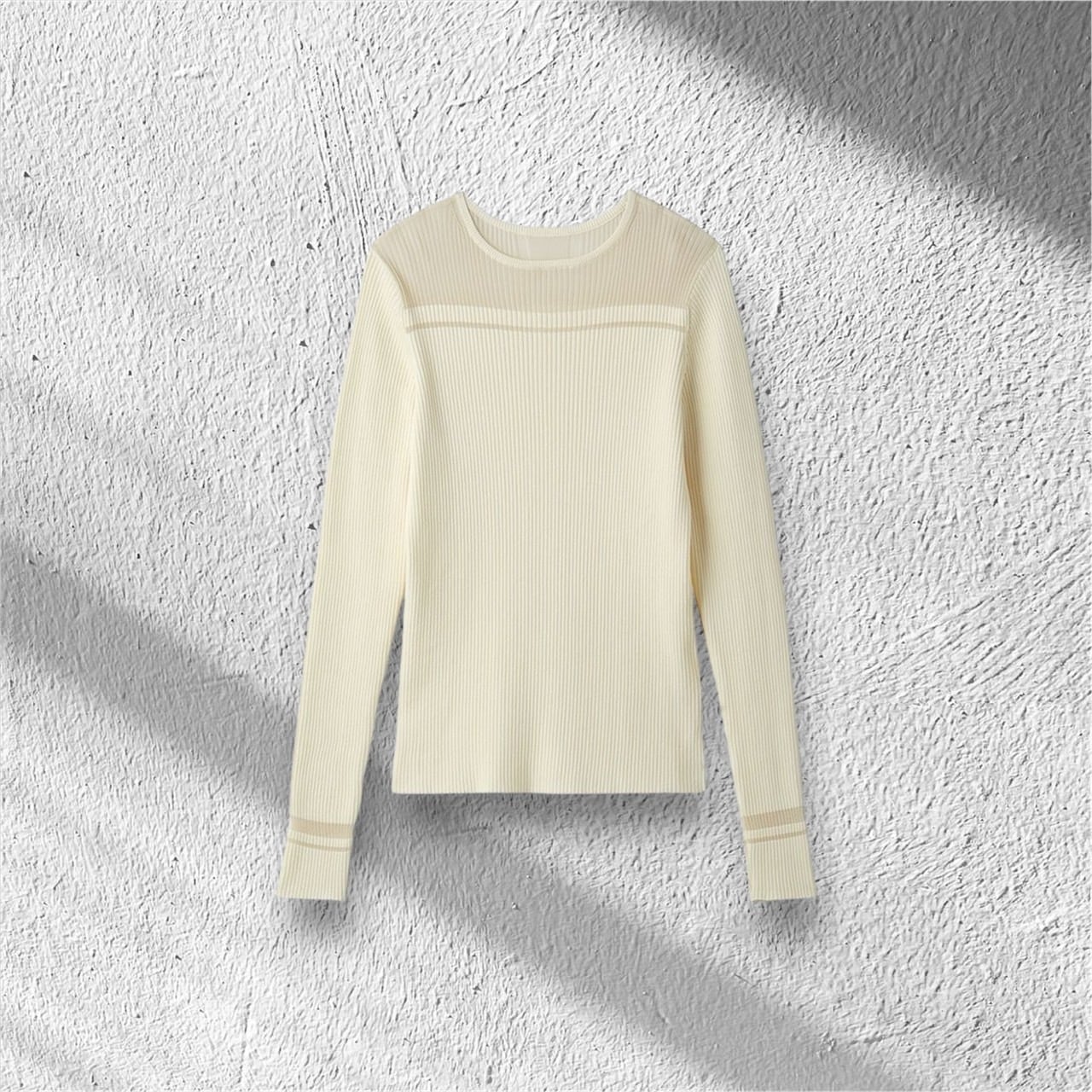 MIESROHE (Ladies)】シアー切り替えRIBクルーニット | CLOAK&CO MIESROHE (Ladies)】シアー切り替えRIBクルーニット | CLOAK&CO