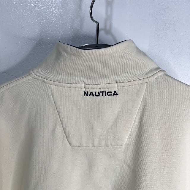 『送料無料』90s nautica ノーティカ ハーフジップスウェット 刺繍 アイボリー