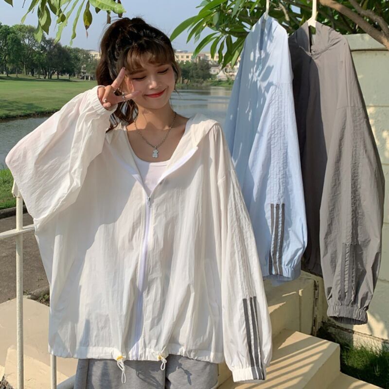 ホワイトフードカーディガンジャケット サマー薄手スタイルルーズ長袖スリーブトップス ロング 夏物 YY-ファッション36307201018