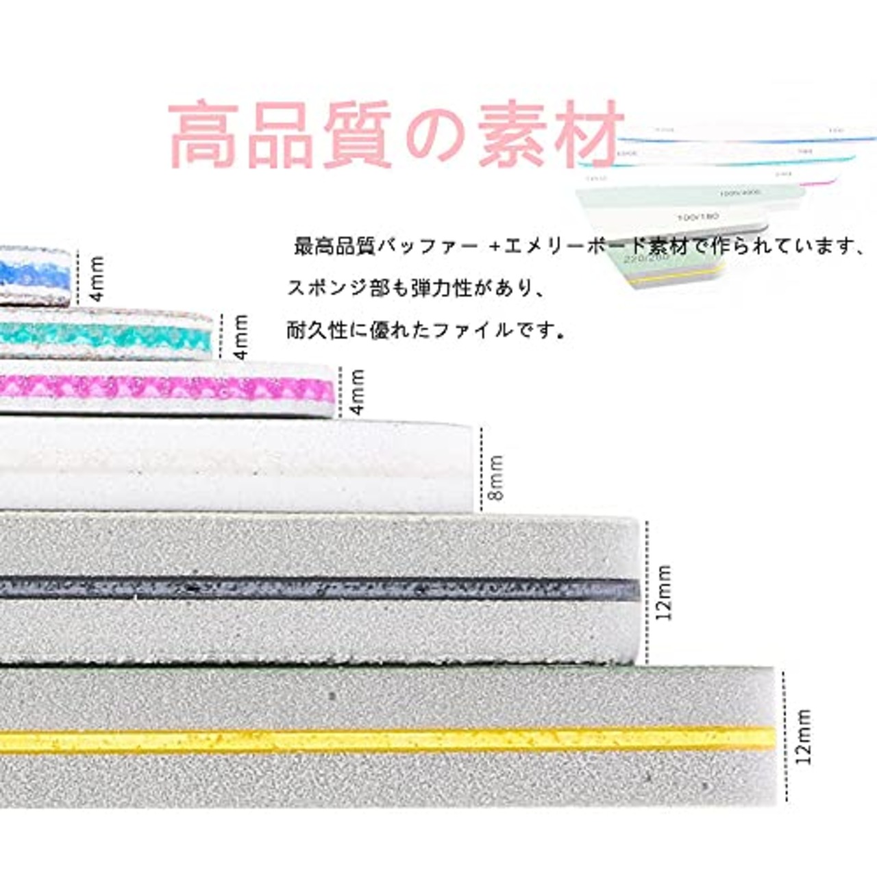 LIKENNY スポンジネイルファイル ジェルネイル ファイル 爪やすり 両面タイプ 爪磨きキューティクル 6本セット（150 180 240 100/180 200/280 1000/4000）