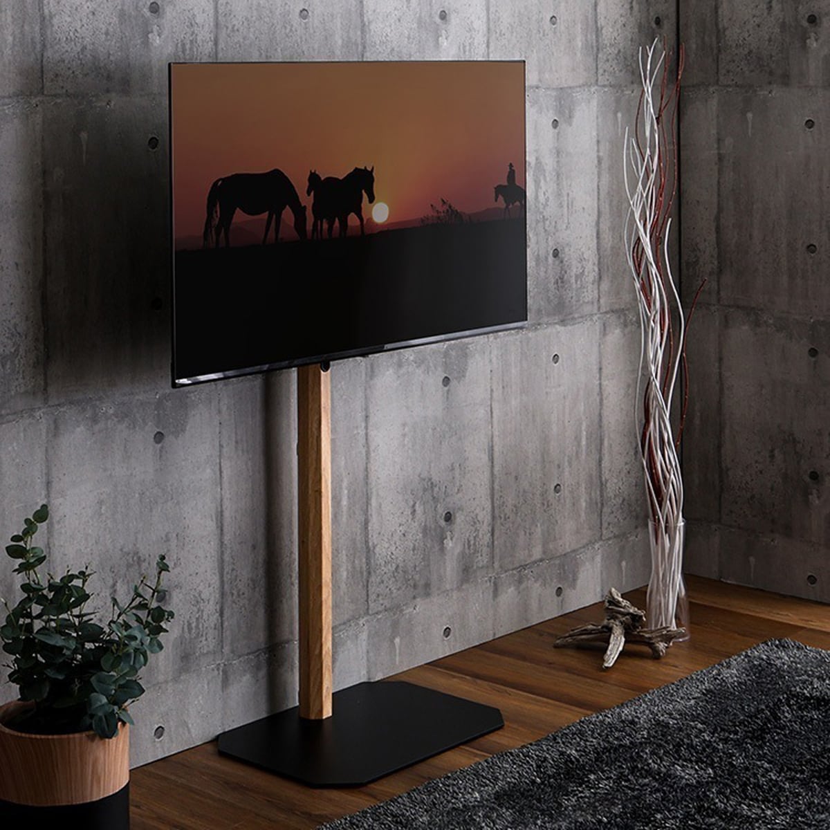 木目が美しい八角壁寄せテレビスタンドハイタイプ専用 ハードディスクホルダーセット